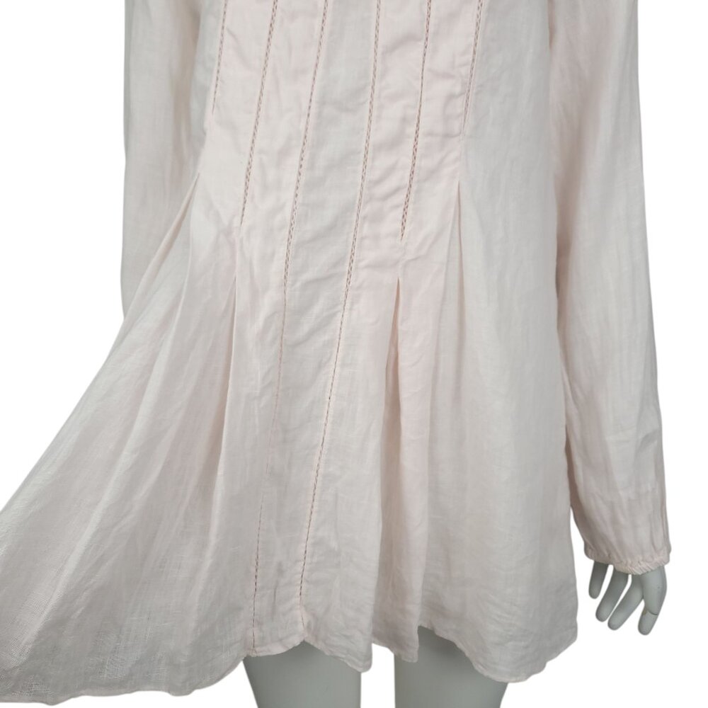 CALYPSO ST. BARTH Women Top M Pink Linen Long Sleeve Sheer Keyhole Casual - Picture 4 of 8